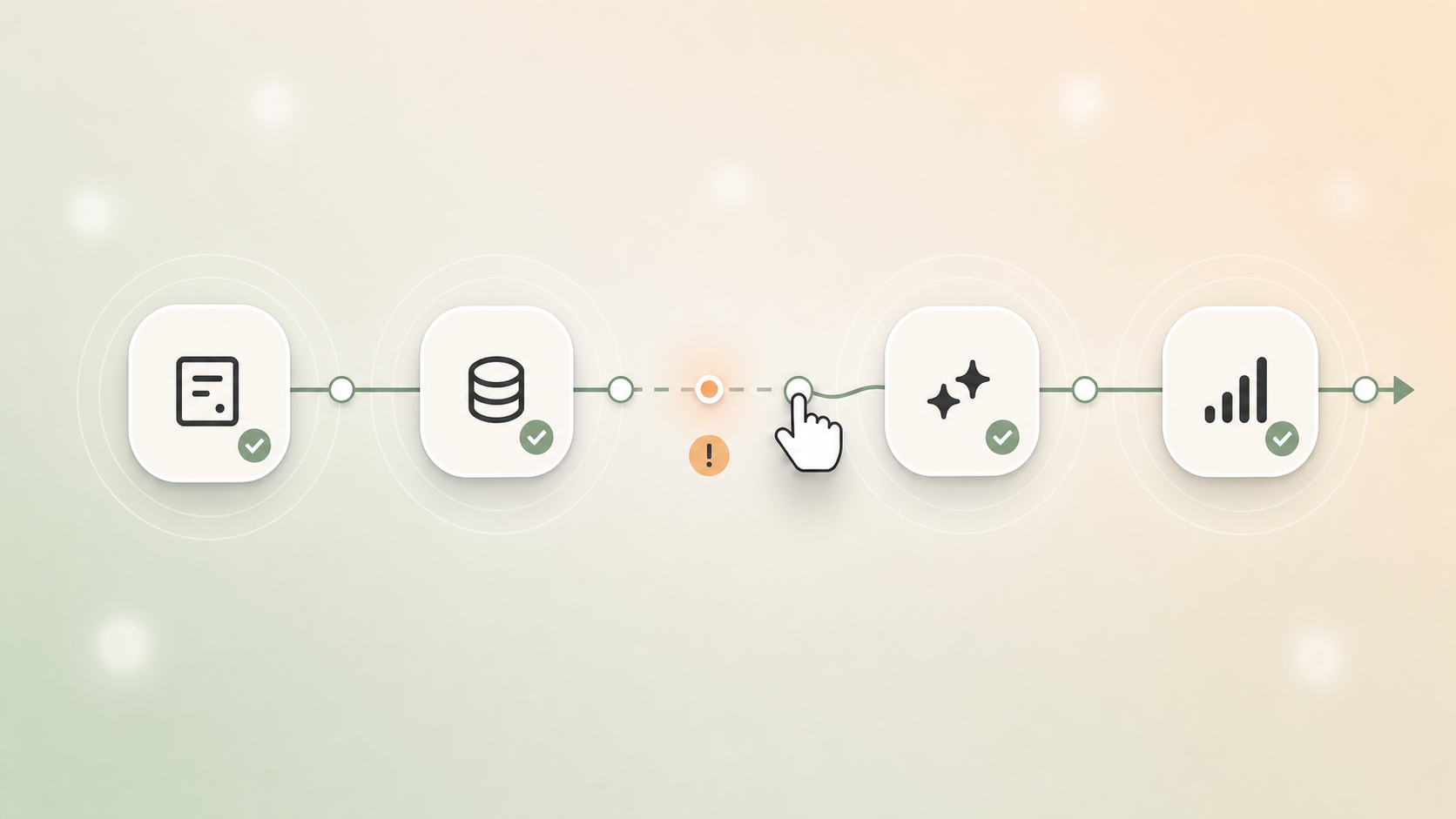 An automated workflow stopping at a broken handoff and requiring manual intervention to continue