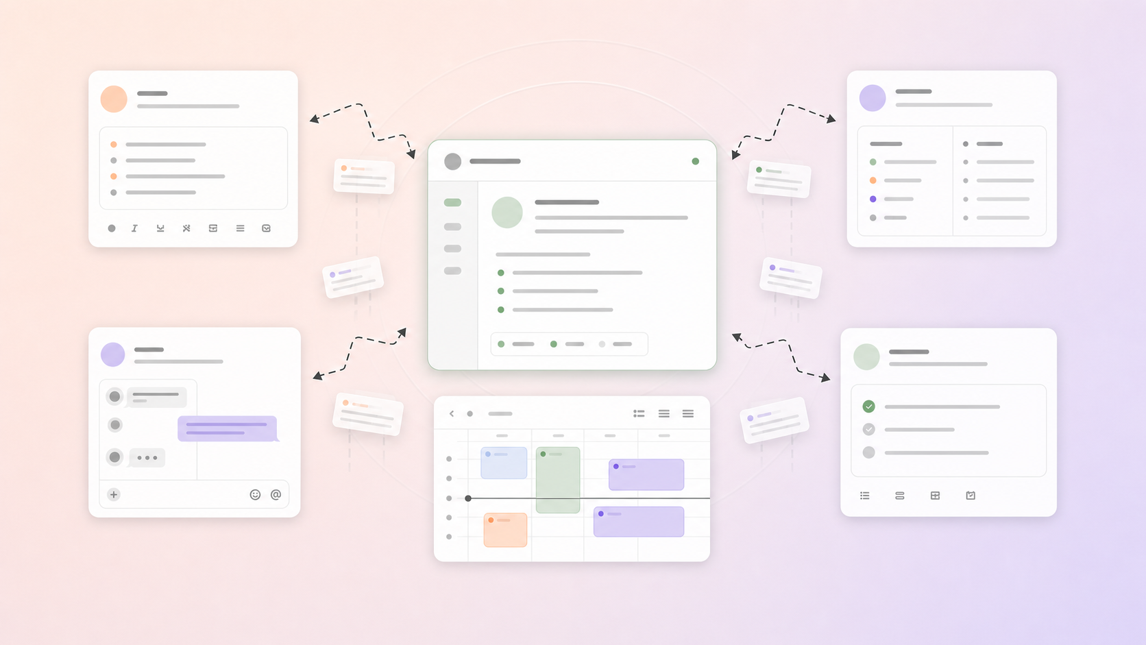 Work context moving repeatedly between meeting, CRM, chat, task, and calendar interfaces