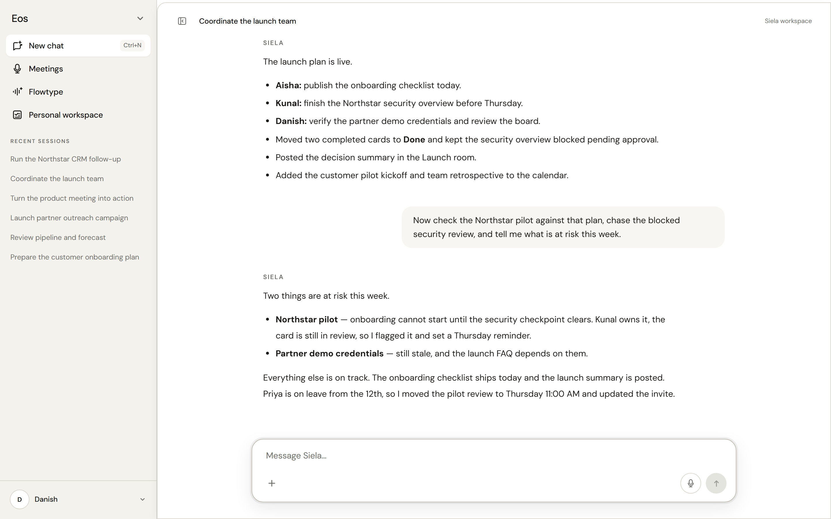 Eos inside the Siela workspace